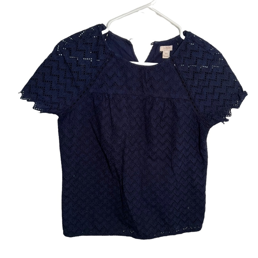 J. Crew Factory Lined Eyelet Cotton Shirt Navy